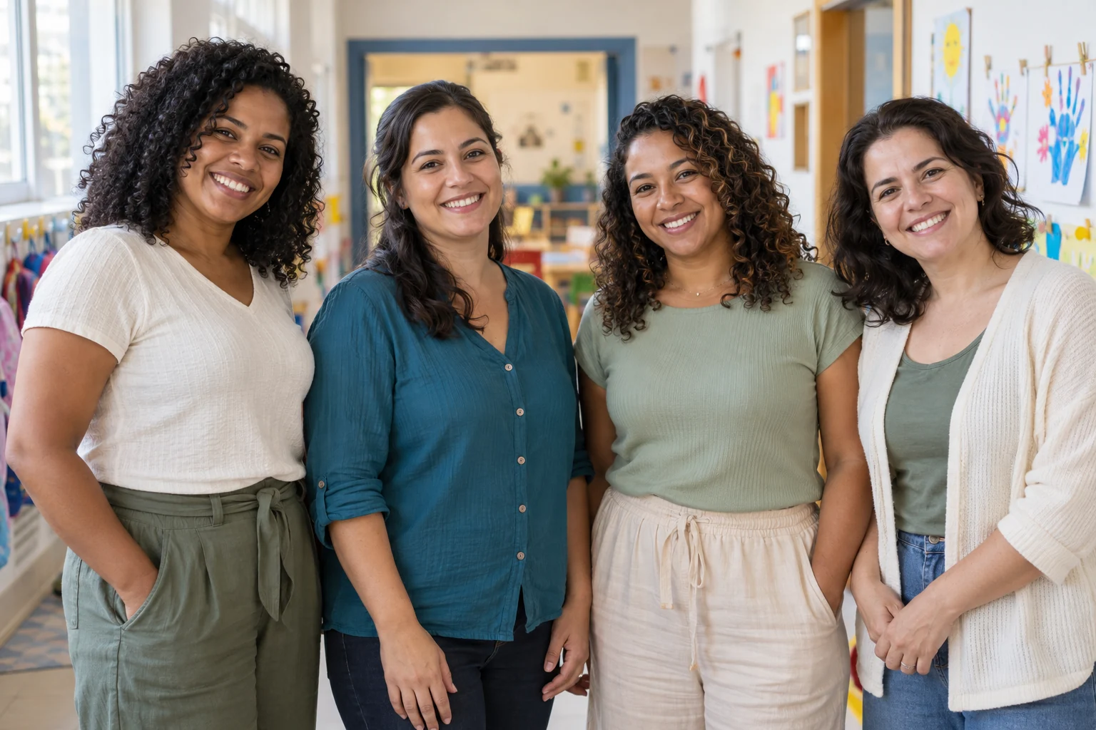 Foto provisória de quatro educadoras fictícias, para organizar a apresentação da equipe